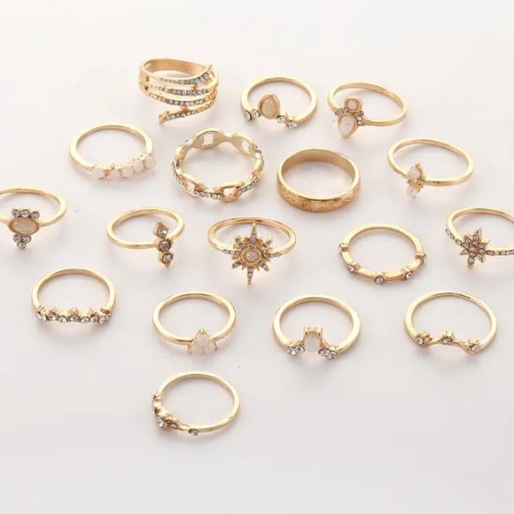 17 set of chic elegant boho rings dainty joint finger rings charms jewel… - Picture 2 of 3